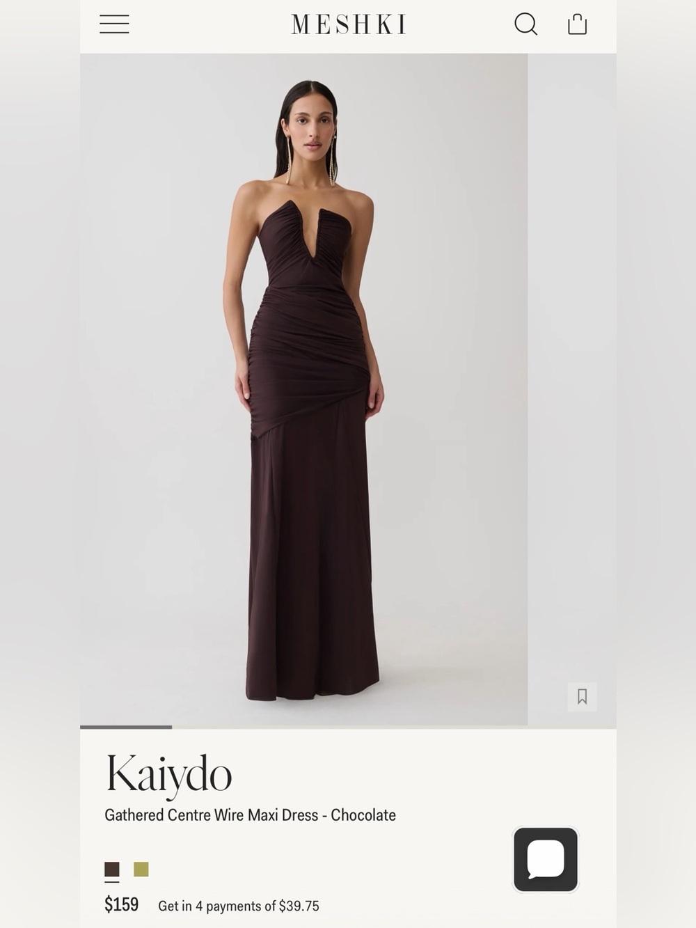 Meshki Chocolate Strapless Dress
